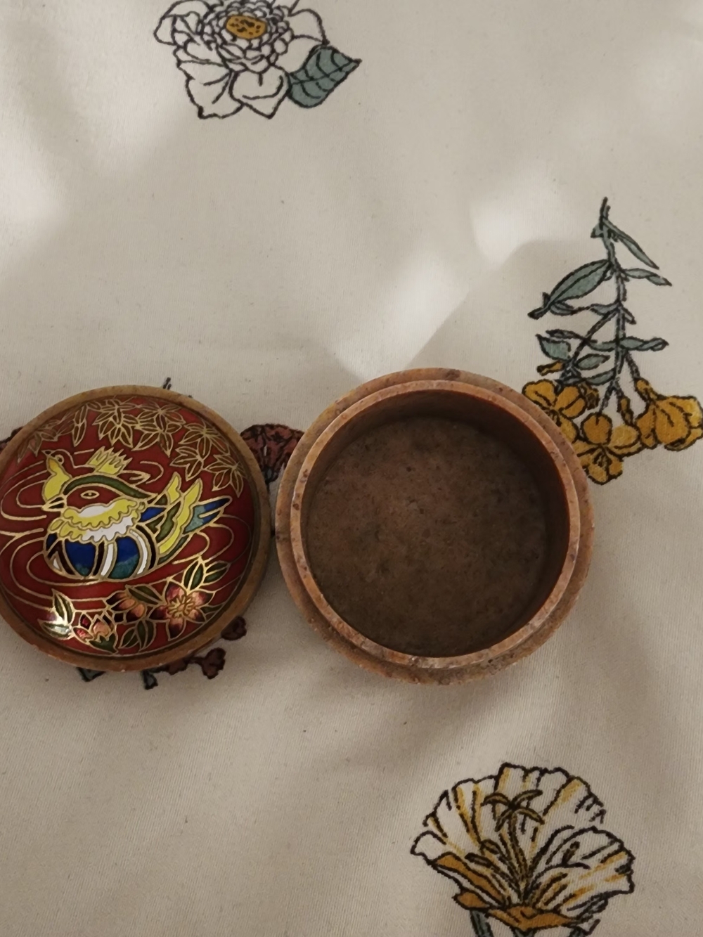 Decorative Red Cloisonné Trinket Box with Floral And Duck Motif